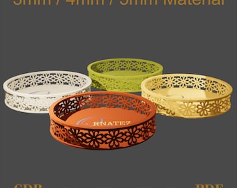 Fichier découpé au laser de panier décoratif rond – bol de fruits tissé Style DXF SVG CDR | 3 mm 4 mm 5 mm Gabarit de panier en bois pour découpe laser