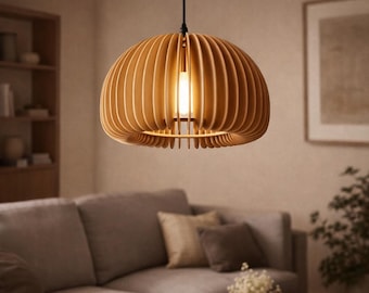 Modern Laser-Cut Lamp  Wooden Pendant Light Svg Dxf Cdr Files – Geometric Lampshade Templates for Glowforge & Cnc Pumpkin Pendent