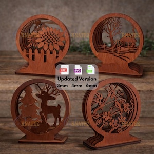Layered Wood Scene Bundle SVG DXF | 3D Laser Cut Tabletop Decor Set with 4 Designs for Home Display, Wood Art Files for 3mm 4mm 6mm
