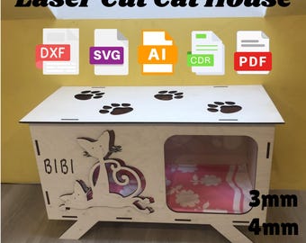 Laser geschnittenes Katzenhaus SVG | MDF Tierbett DXF, Cnc Cat Shelter File, Sperrholz Sperrholz Muster, Digitaler Download für 3 mm/4 mm/6 mm Material geprüft