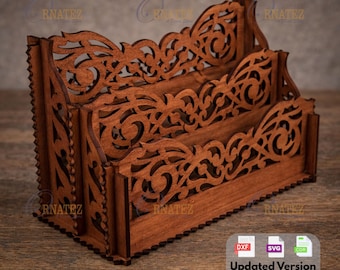 Portacartas de papel artesanal SVG DXF para corte láser / Organizador de archivos de madera Organizador de escritorio para correo de oficina y almacenamiento de documentos 3 mm 4 mm 6 mm