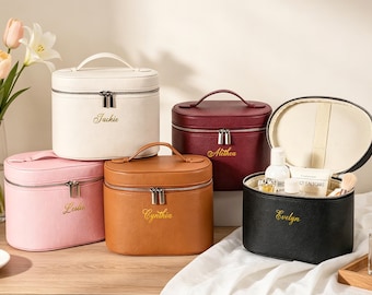 Trousse à cosmétiques initiale monogramme personnalisée cadeau de demoiselle d'honneur trousse de maquillage trousse de maquillage en cuir PU trousse de maquillage vanity boîte à bijoux cadeau de mariage