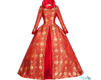 70 年代のビクトリア朝のウェディング ドレス、トレーン付きの長袖の