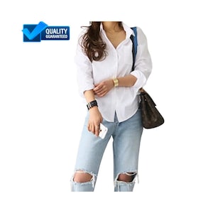 Cotton White Shirt for Women, Cotton Boho Tunic, Plus Size Custom Fit, Fitted white blouse long sleeve office wear,  formal shirt