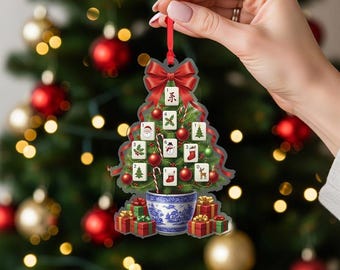 Personalized Mahjong Tile Ornament, 2D Flat Christmas Tree Decoration, Mahjong Player Gift, Holiday Keepsake 2025