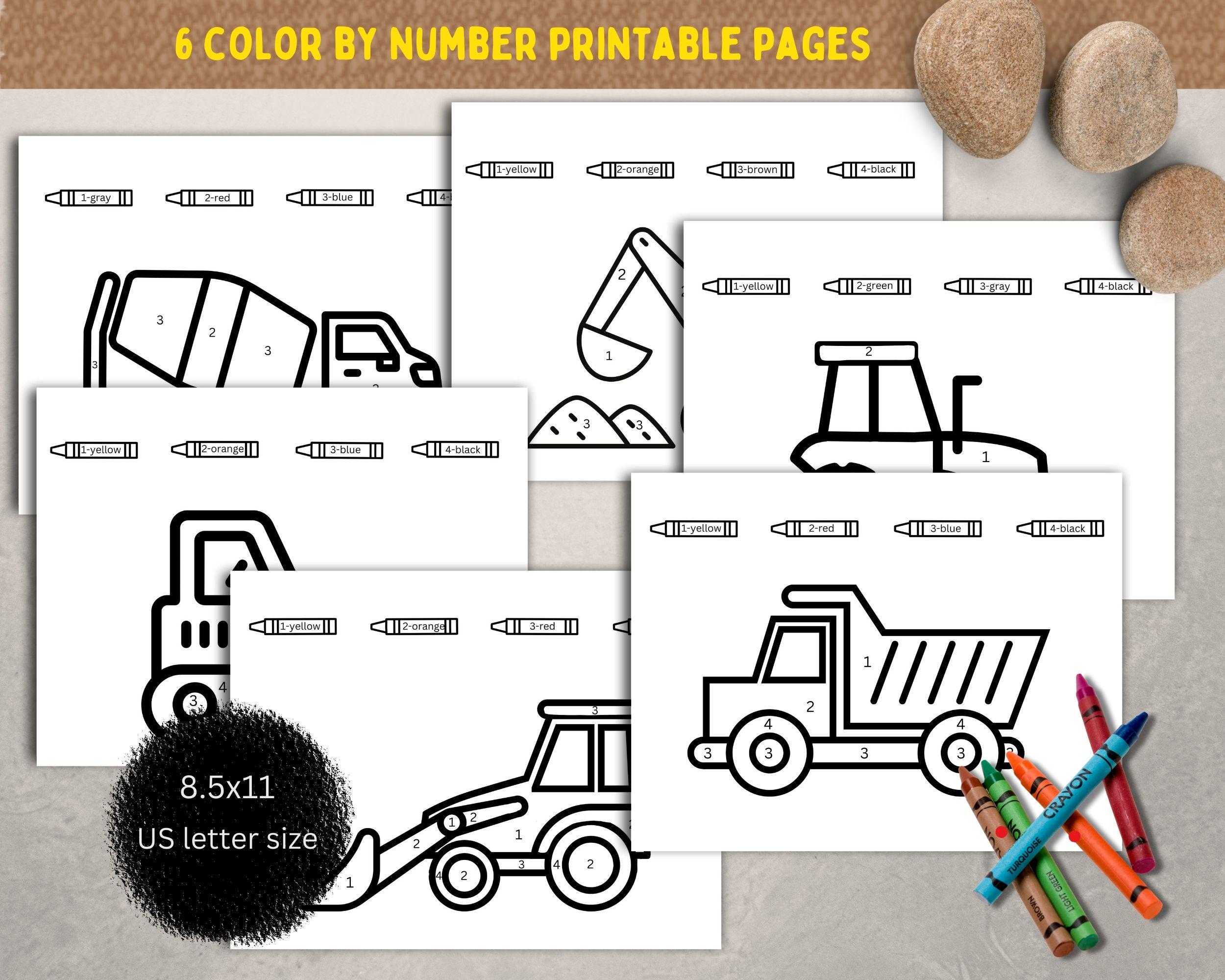 Construction Vehicle Color by Number: Kids Printable Activity (PDF) - Etsy