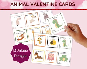 Punny Animal Valentine Cards for Kids, Printable Classroom Valentines, Instant Download