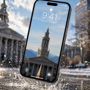 iPhone-låsskärmsbakgrund Denver City Hall, estetisk arkitekturtelefonbakgrund, minimalistisk stadsbildsbakgrund, digital nedladdning