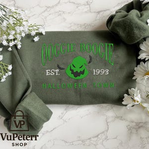 Vintage Green Ghost Halloween Embroidered Sweatshirt, Magical Land Halloween Embroidered Sweatshirt, Magic World Embroidered Sweatshi