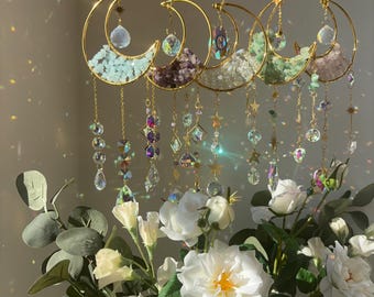 Atrapasol de cristal de media luna: juego de luz mágico | Decoración de ventana bohemia y regalo ideal