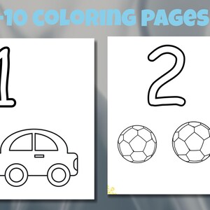 1 - 10 Numbers Printable Coloring Page Worksheets for kids , Preschool Coloring Pages, Homeschool Printable, Coloring Page