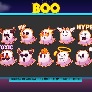 Niedliche Chibi Geist Twitch Emotes - Lustiges & Gruseliges Emote Paket für Twitch, Discord und YouTube