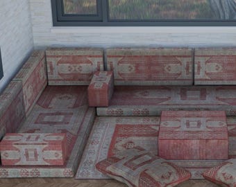 Sectional Sofa Set, Turkish Floor Cushion, Ottoman Sofa, Arabic Sofa, Turkish Kilim Pillow, Moroccan Style Pillow, Floor Pouf, U Shaped Sofa