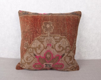 Interior Designer Pillow, Throw Kilim Pillow, 28x28 Vintage Kilim Throw Pillow, Kilim Pillow, Brown Cushion Case, Carpet Pillow, Home Decor,