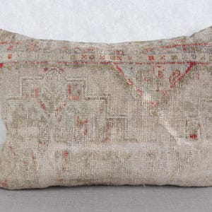 Ethnical Kilim Rug Pillow, Pillow for Sofa, 20x28 Antique Pillows, Handmade Kilim Cushion, Beige Pillow Cover, Rustic Lumbar Pillow,