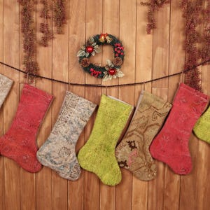 Vintage Kilim Stocking, Xmas Stocking, Ethnic Holiday Socks, Handmade Kilim Rug Stocking, Boho Stocking, Bohemian Stocking, Candy Stockings,