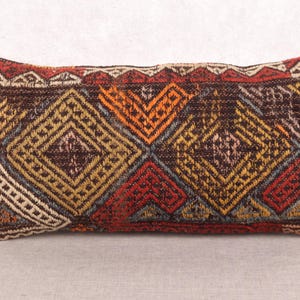 Federa per cuscino Kilim, cuscino per designer d&#39;interni, cuscino 10x20 per divano, cuscino Kilim fatto a mano, cuscino rosso, cuscino lombare geometrico,
