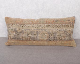 ヴィンテージトルコキリムランバーピローカバー：16x36インチ手織り