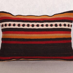 Throw Kilim Pillow, Boho Pillow, 16x24 Kilim Cushion Sham, Kilim Pillow Cover, Brown Cushion Case, Patchwork Lumbar Pillow Pillow,