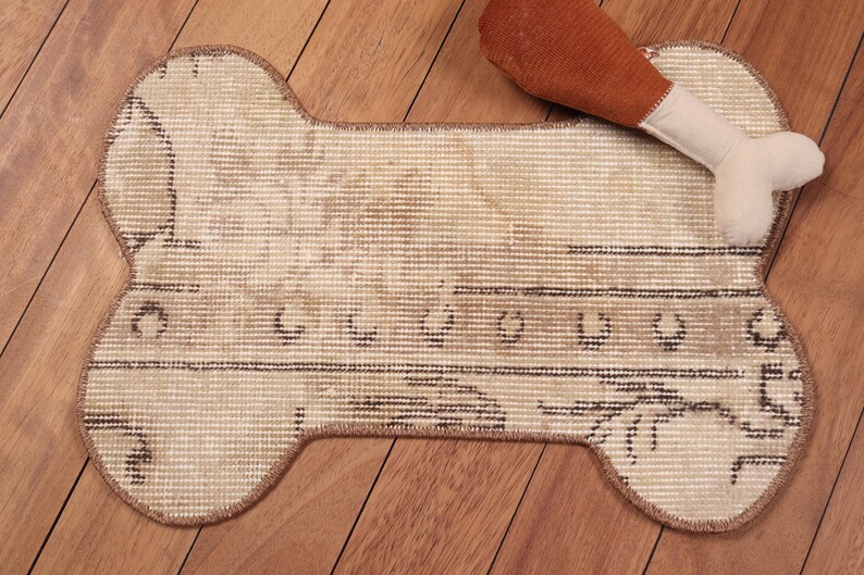 Handmade Dog Bone Decor From Vintage Rug 12x20 in (30x50 Cm) – Beige ...