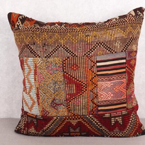 Home Decor Pillow, Pillow for Sofa, 32x32 Boho Pillow Sham Cover, Antique Pillows, Red Pillow Cover, Patchwork Pillow, Ethnic Kilim Pillow,