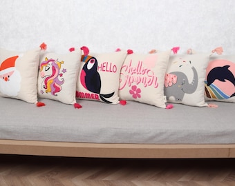 Cojines infantiles coloridos: cojines decorativos bordados con