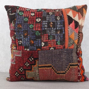 Turkish Kilim Pillow, Gift Pillow, 24x24 Kilim Cushion Sham, Handmade Kilim Cushion, Red Cushion, Patchwork Pillow, Aztec Pattern Pillow,
