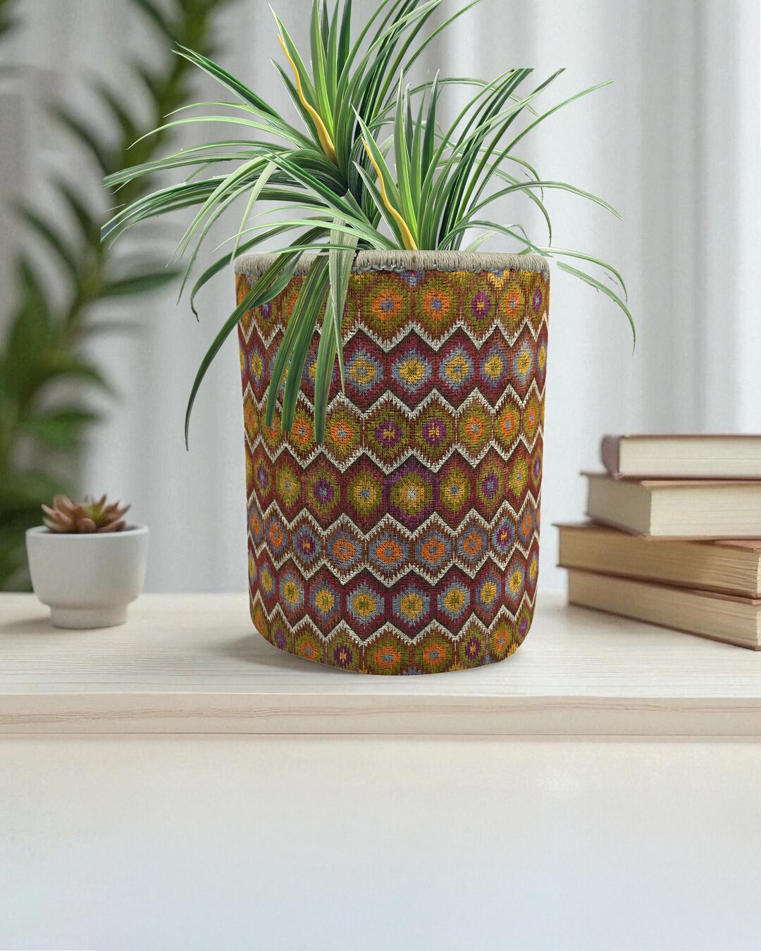 Honeycomb Pattern Printed Rug Plant Pot – Boho Handmade Artistic ...
