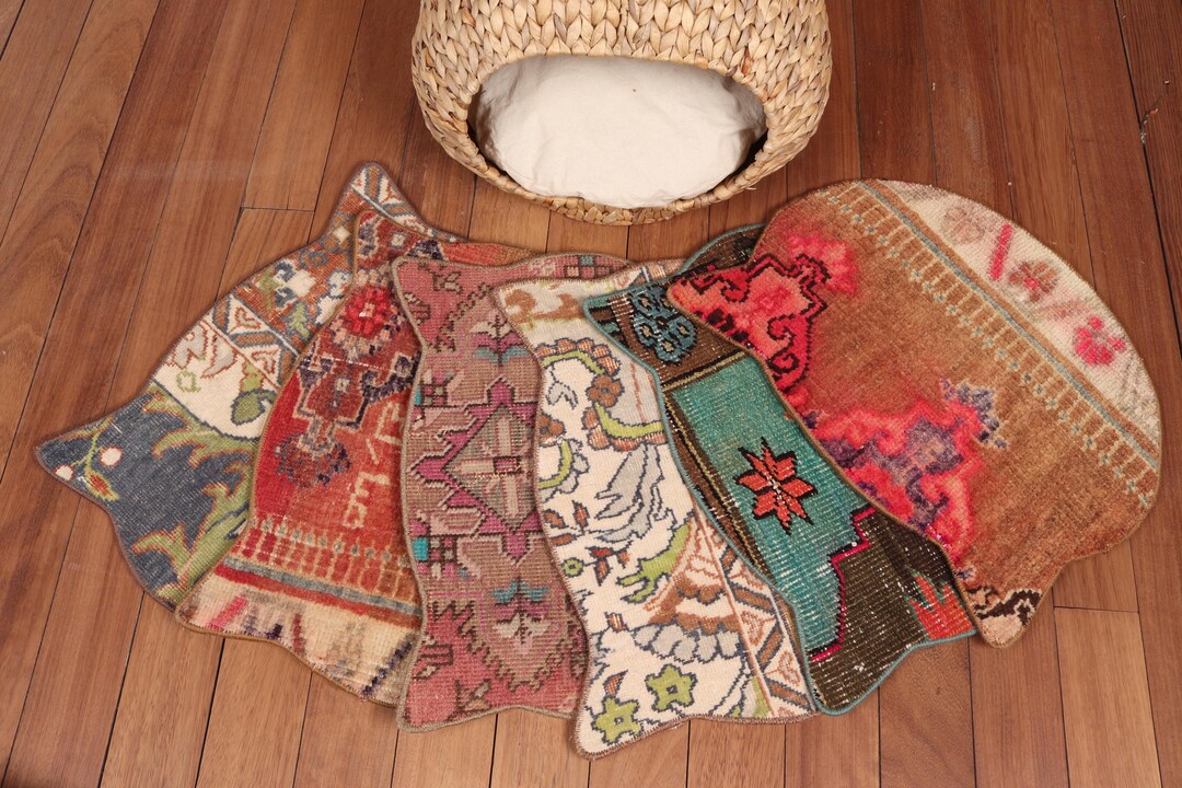 Libyan Cat Rug Multicolor Cat Shape Rug Set of 6 (40x50 Cm Each), Handmade Vintage ...