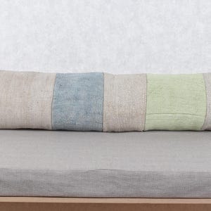 Boho Pillow Sham Cover, Antique Pillows, 12x48 Boho Pillow, Pillow for Couch, Beige Cushion, Striped Lumbar  Pillow, Patchwork Pillow,