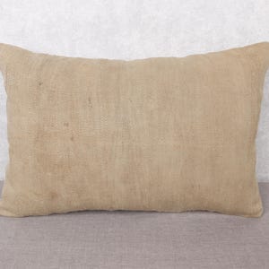Beige Vintage Handmade Rug Cushion Cover | 16x24 in (40x60 cm) | Minimalist Wool Kilim Pillow | Gift Neutral Rustic Boho Throw Pillow -