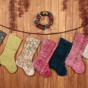 Turkish Rug Stocking, Vintage Christmas Stocking, Fireplace Stocking, Holiday Socks, Festive Footware, Handmade Socks, Gift Stocking,