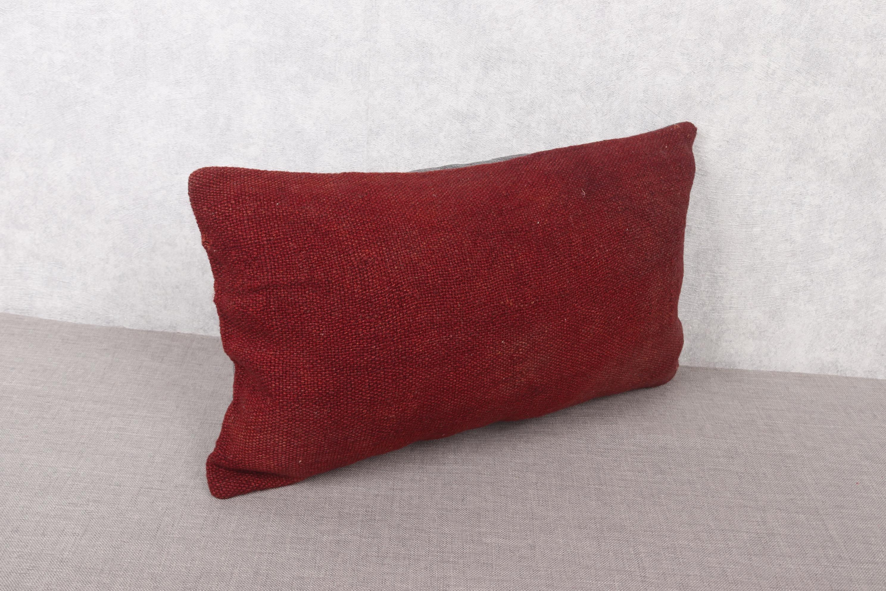 Dark Red Vintage Handmade Cushion Cover - 12x20 Inch Lumbar Pillow