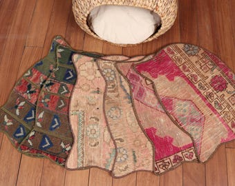 Roze en groene katvorm tapijtset 40 x 50 cm, handgemaakte vintage Turkse kelim huisdiertapijten, patchwork tapijten voor gezellig boho interieur - Cosy Home,