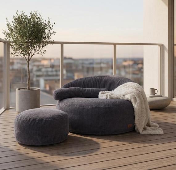 Modern Corduroy Lounge Chair With Ottoman, Round Accent Armchair, Minimalist Reading Chair, Cozy Living Room Chair, Contemporary Seat