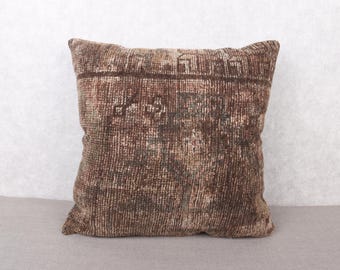 Pillow for Couch, Boho Pillow Sham Cover, 28x28 Interior Designer Pillow, Vintage Kilim Pillow, Brown Cushion Case, Gift Carpet Pillow,