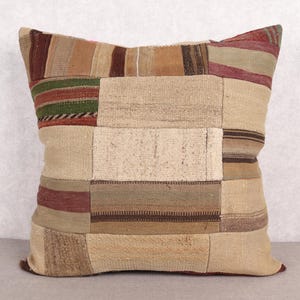 Interior Designer Pillow, Pillow for Couch, 28x28 Ethnical Kilim Rug Pillow, Kilim Pillow Cover, Beige Cushion Case, Patchwork Pillow,