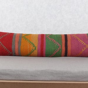 Handmade Kilim Cushion, Pillow for Sofa, 12x48 Vintage Pillow, Kilim Pillow Cover, Pink Pillow, Turkish Lumbar Pillow, Southwestern Pillow,