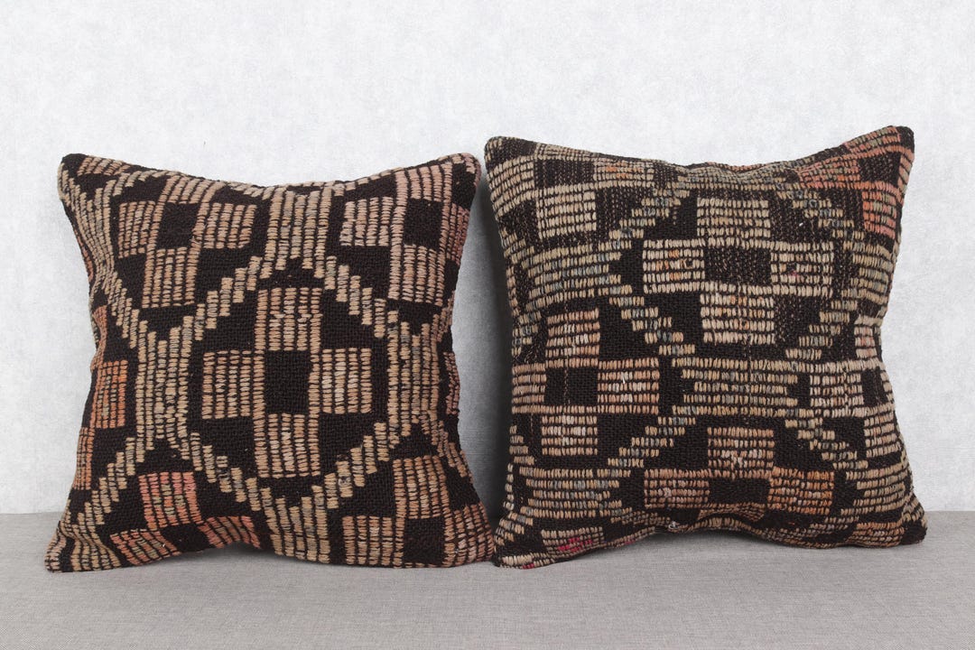 Black Kilim Pillows Vintage Handmade Cushion Covers 18x18 in