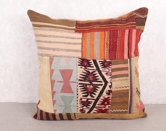 Kelimkudde, etnisk kelimmatta, kelimörngott 32x32, bohemiskt örngott, beige kudde, lapptäckeskudde,