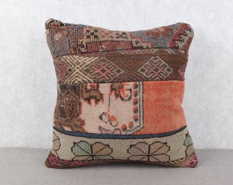 Kilim Pillow Cover, Antique Pillows, 20x20 Boho Pillow, Interior Designer Pillow, Beige Pillow Cover, Patchwork Pillow, Rug Pillow,