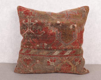 Vintage Kilim Pillow, Interior Designer Pillow, 28x28 Vintage Kilim Throw Pillow, Ethnical Kilim Rug Pillow, Red Cushion, Carpet Pillow,