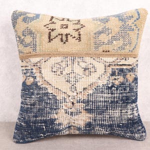 Presentkudde, Handgjord kelimkudde, 14x14 kudde för soffa, Heminredningskudde, Blå kudde, Lapptäckeskudde, Handknuten kudde,