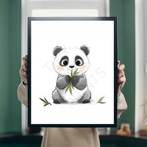 Impresión de arte mural de panda de dibujos animados / Decoración para habitación infantil, arte para sala de juegos, arte de pared para guardería, regalo para amantes de los animales, impresión de bambú, decoración caprichosa