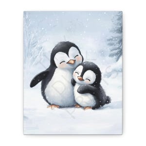 Mama and Baby Penguin Canvas Art, Cute Penguin Decor, Animal Wall Art, Childrens Room Decor, Winter Theme Home Decor, Nursery