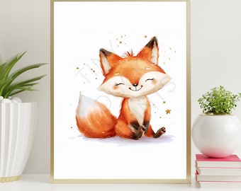 Baby Fuchs, Kunstdruck, Kinderzimmer Dekor, Kunst für Kinderzimmer, Tier Poster, Verspielte Fuchs Illustration, Geschenk für Tierliebhaber