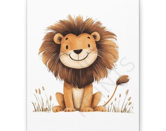 Toile d'art bébé lion - décoration de chambre d'enfant, art mural animal, chambre d'enfant, oeuvre d'art lion mignon, cadeau sur le thème de safari, chambre d'enfant, safari