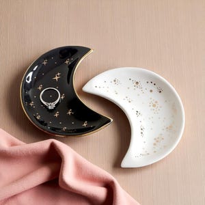 Moon Shaped Ceramic Jewelry Dish Set Celestial Ring Holder Tray for Earrings Trinkets Dessert Decor Minimalist Gift