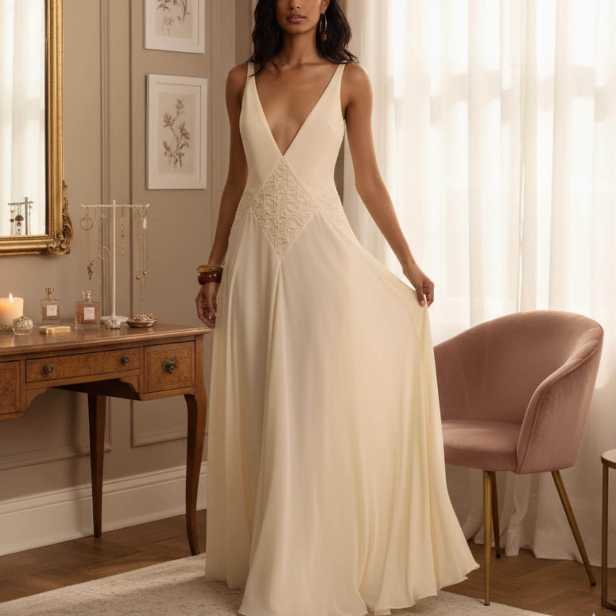 Robe de mariée transparente crème en dentelle