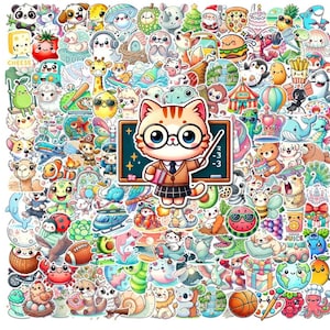 200 Random Cute Animal Vinyl Stickers Pack, Waterproof Animal Stickers for Laptop, Water Bottle, Kawaii Animal Sticker Pack for Kindle Books